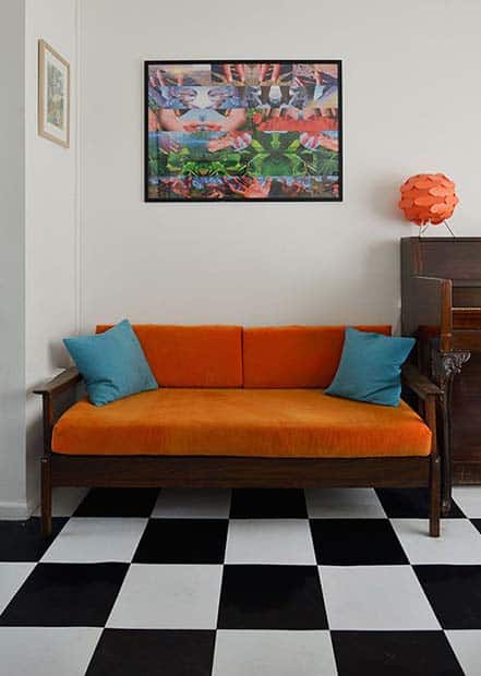 box cushions on vintage sofa frame