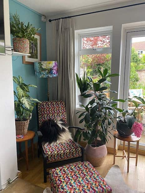 velvet chevron fabric for box cuxhions on veintage armchair