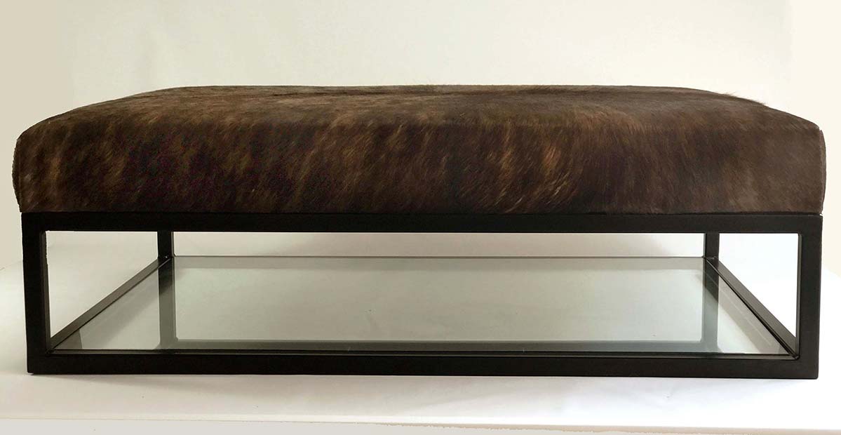 coffee table footstool with cowhide cover