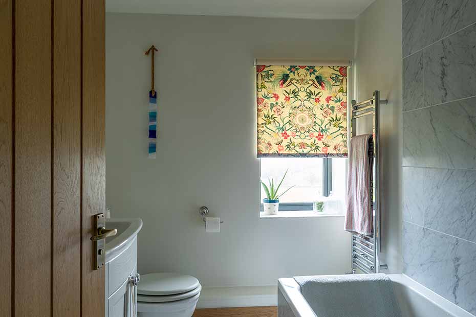 designer fabric roller blind for bathroom