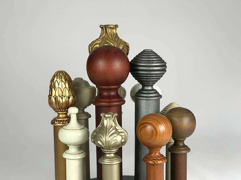 a selectoin of finials for curtain poles