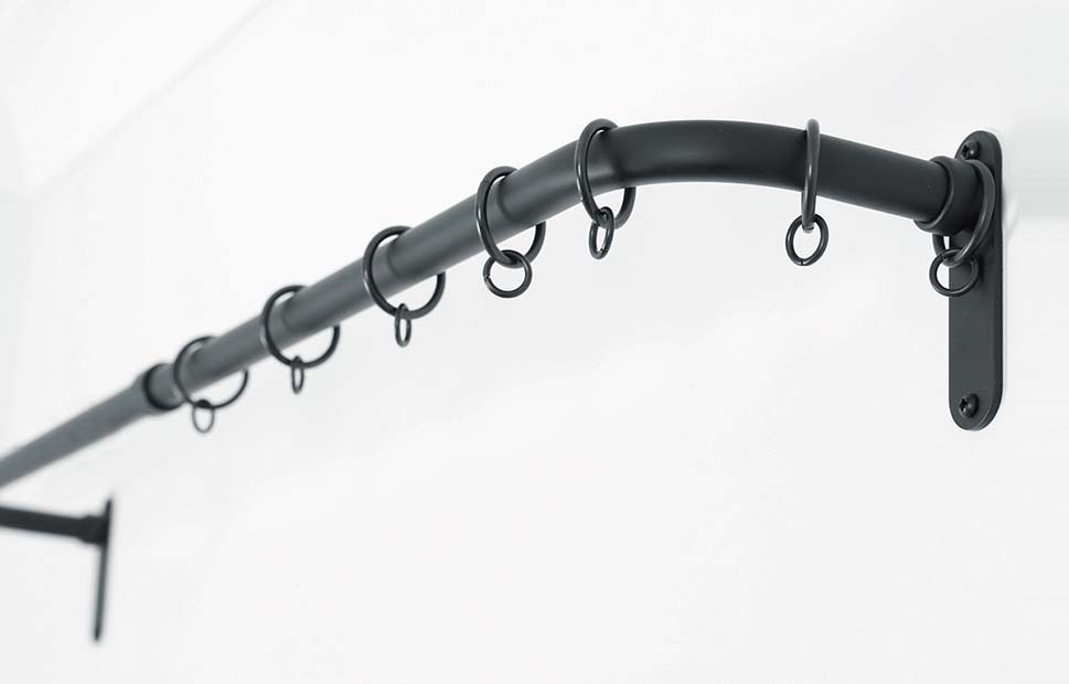 french style metal curtain pole with rings in black finish