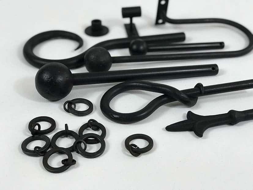 wrought iron finial fittings and rings for quality curtain rails